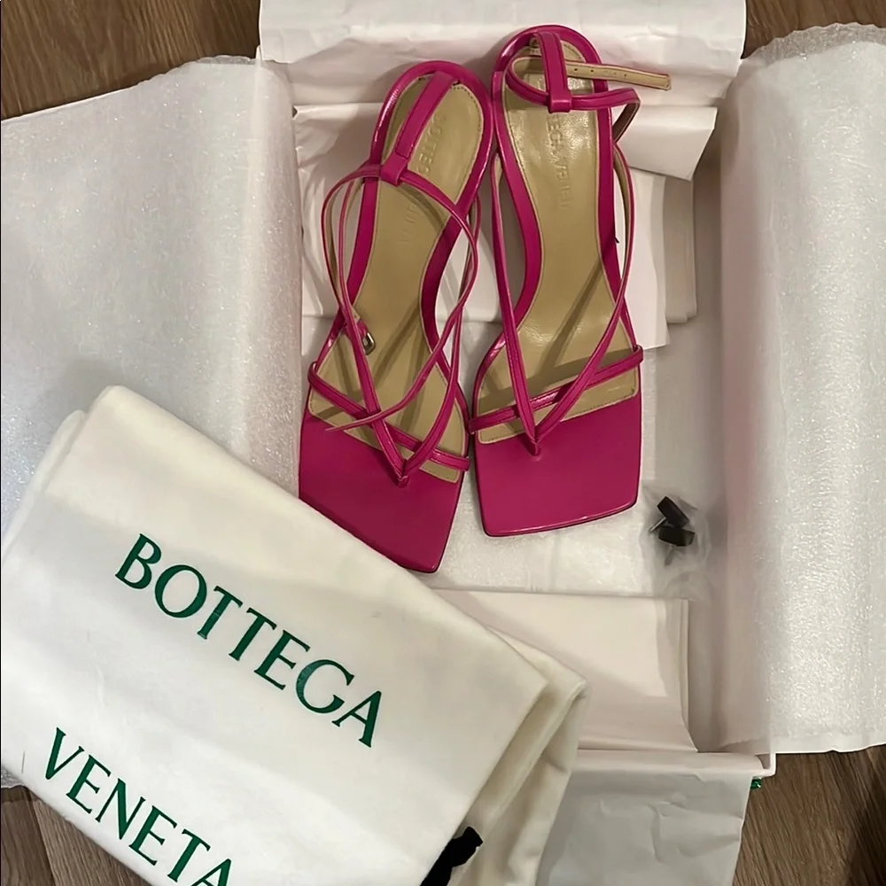 Pink Strappy Heels with Square Toe - Picture 9 of 11